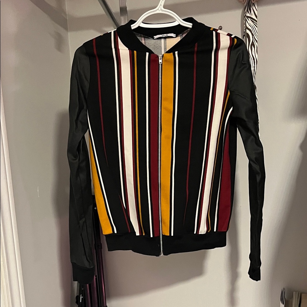 Chic Multicolor Striped Bomber Jacket